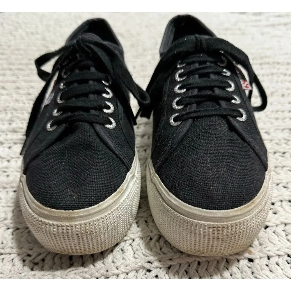 Superga Platform Sneakers Shoes Canvas Rubber Womens 9 EU 40 S0001L0 Black White